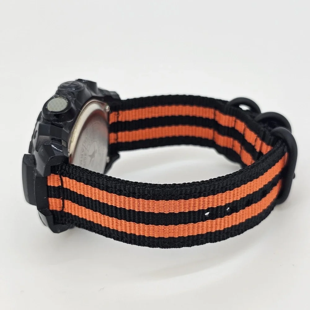 Armitron Men's Digital Sport Watch 48MM‎ Black Case NEW Orange Black Nylon Bands